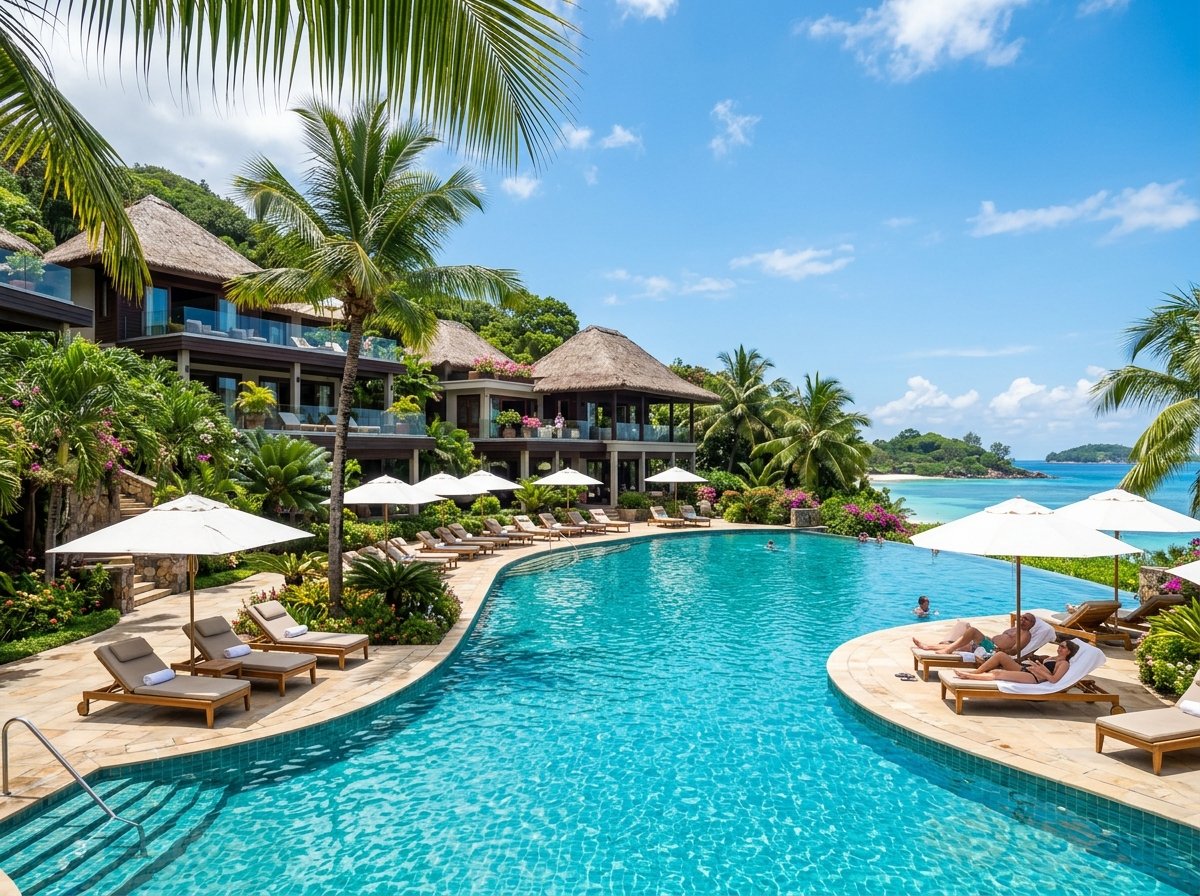 Luxury Villa Resort Pool with Palm Trees